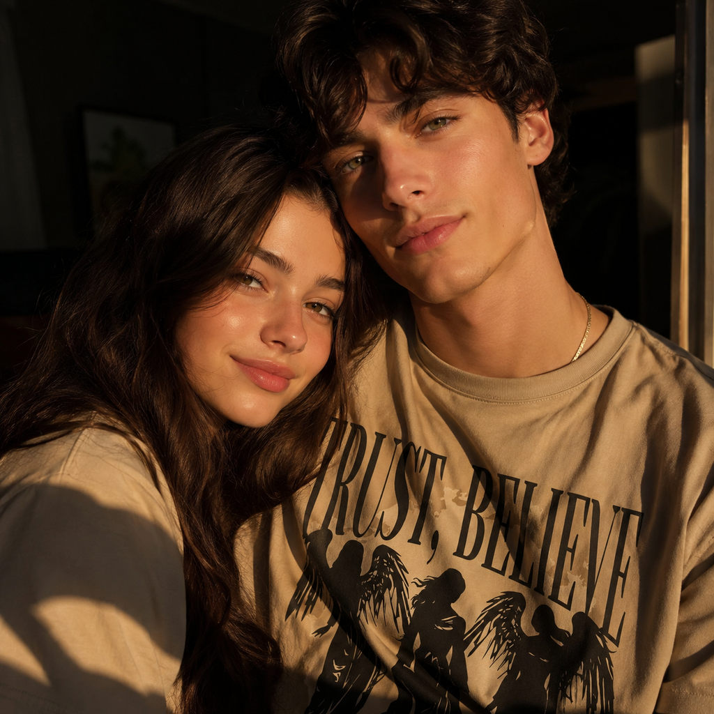 Trust and Believe Premium Beige Oversized Graphic Printed T-Shirt | The Velvet Loom