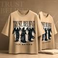 Trust and Believe Premium Beige Oversized Graphic Printed T-Shirt | The Velvet Loom