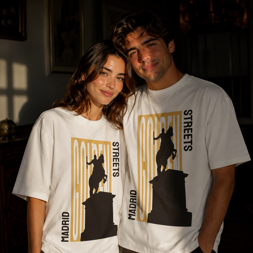 Madrid Streets White Oversized Graphic T-Shirt | THE VELVET LOOM