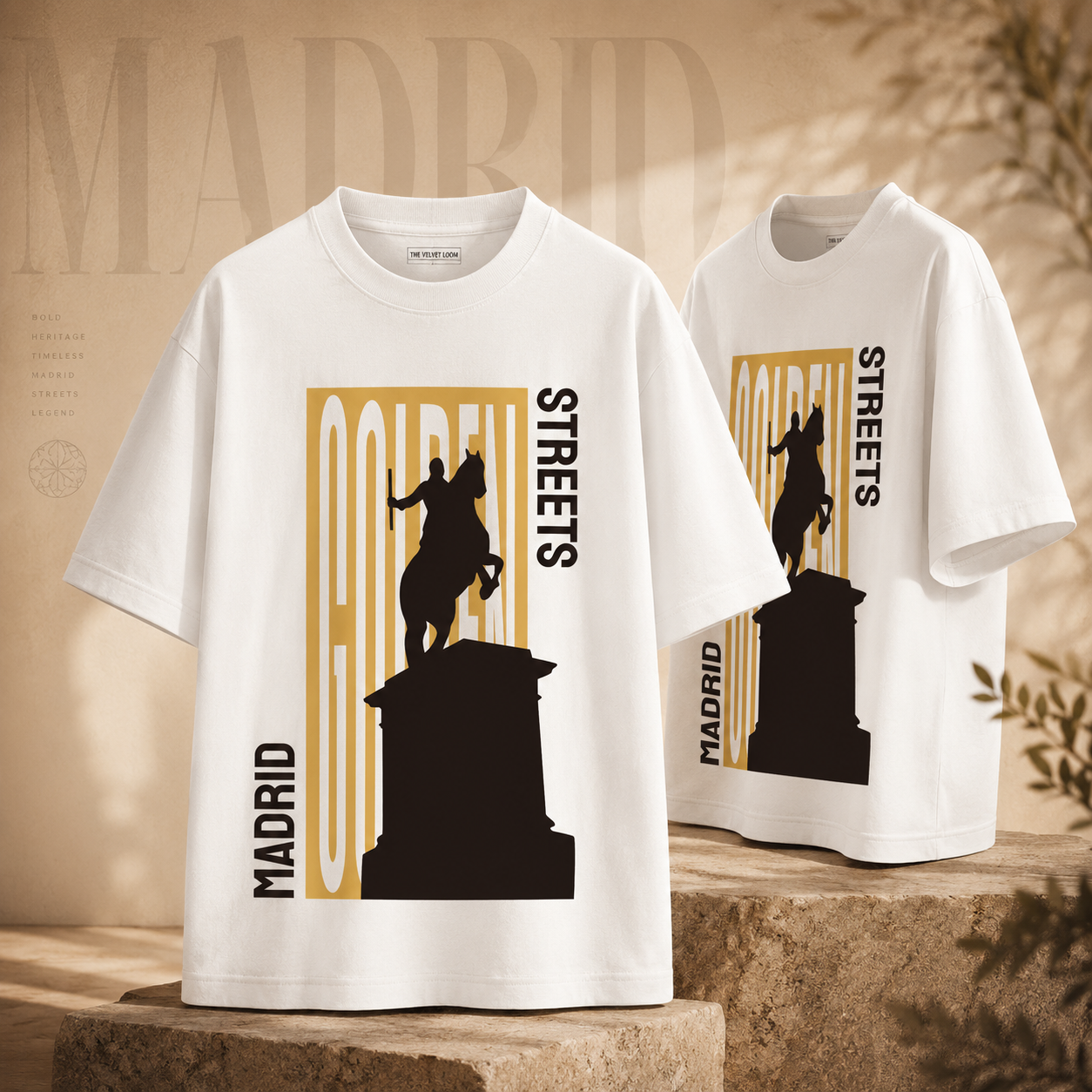 Madrid Streets White Oversized Graphic T-Shirt | THE VELVET LOOM