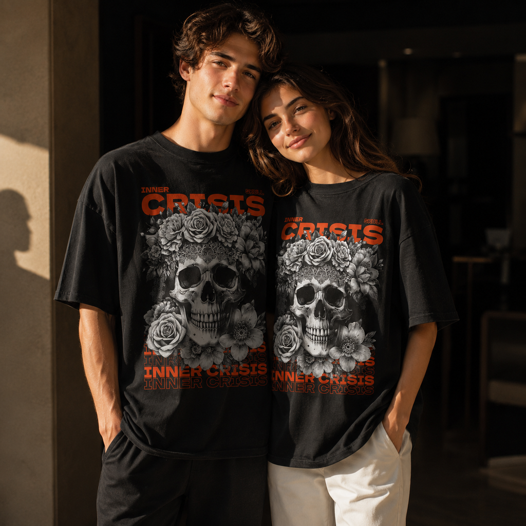 Inner Crisis Skull Black Oversized T-Shirt | THE VELVET LOOM