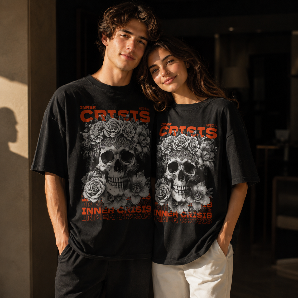 Inner Crisis Skull Black Oversized T-Shirt | THE VELVET LOOM