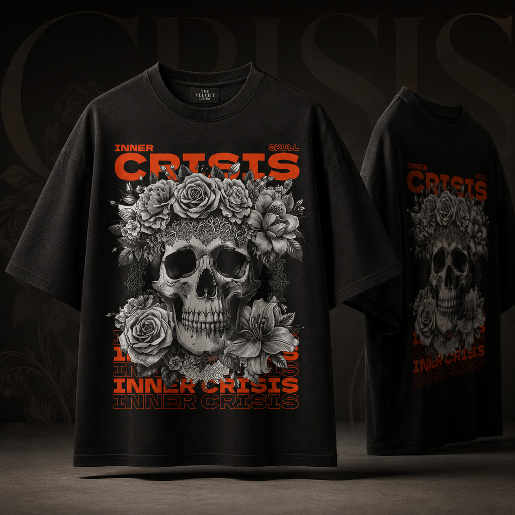 Inner Crisis Skull Black Oversized T-Shirt | THE VELVET LOOM