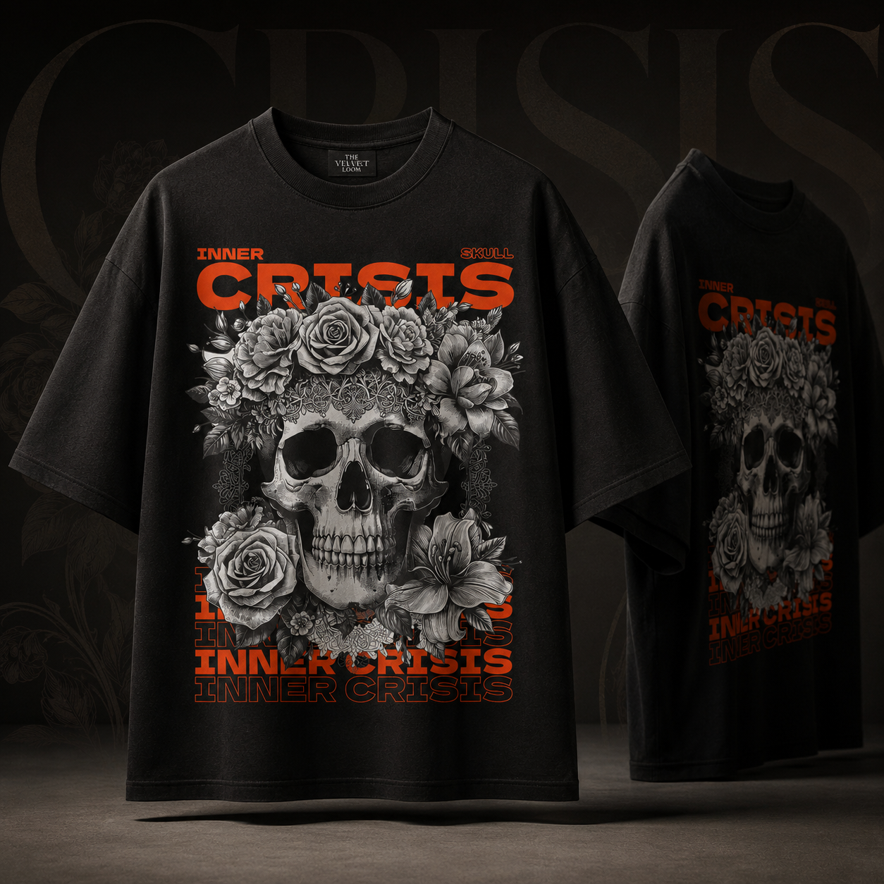 Inner Crisis Skull Black Oversized T-Shirt | THE VELVET LOOM