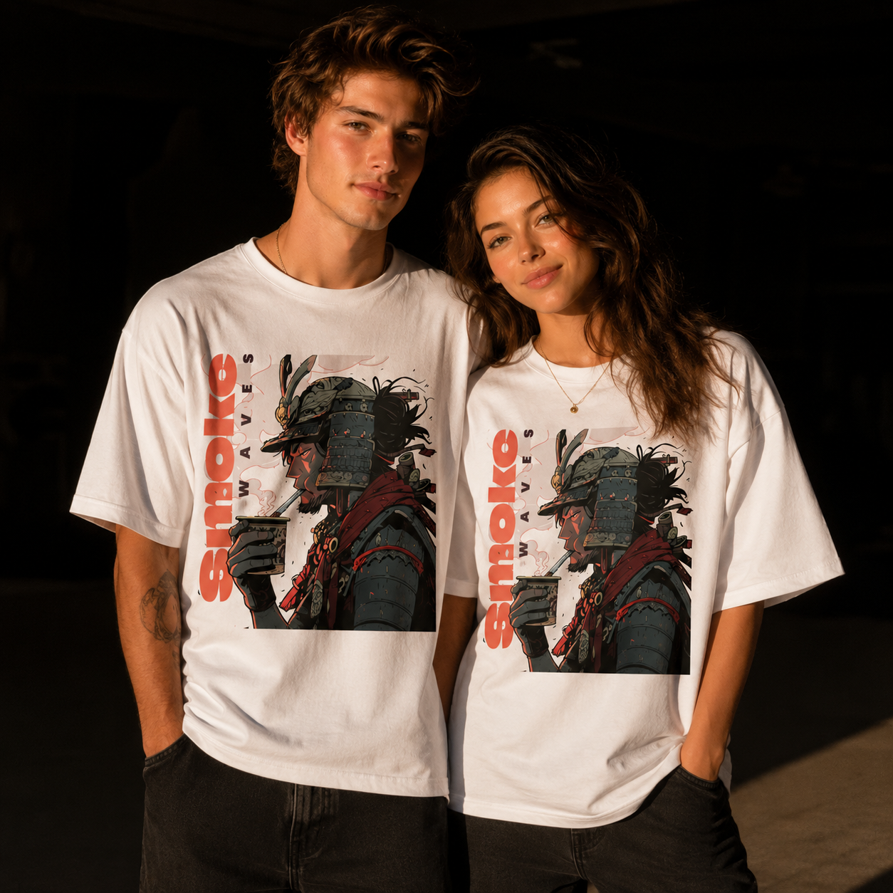 Samurai Waves White Oversized Graphic Printed T-Shirt | THE VELVET LOOM