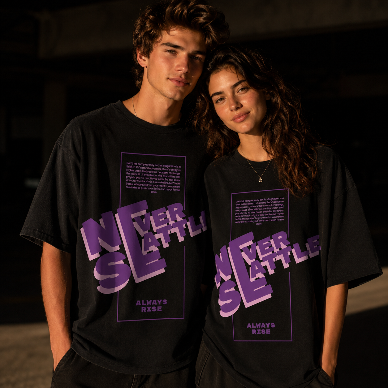 Never Settle Black Oversized Graphic Printed T-Shirt | THE VELVET LOOM