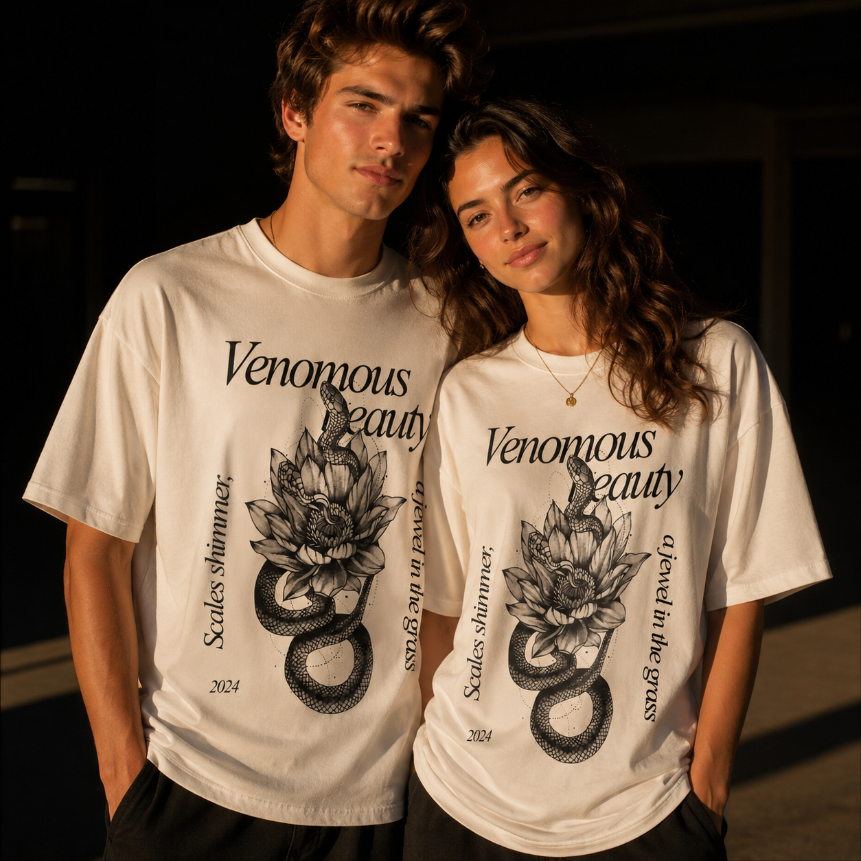 Venomous Beauty White Oversized Graphic Printed T-Shirt | THE VELVET LOOM