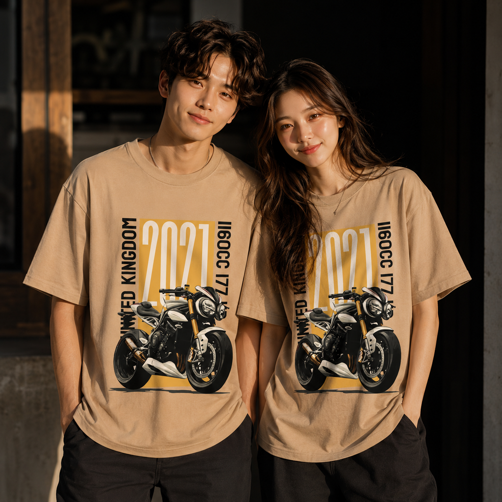 Kingdom 2021 Motorcycle Oversized T-Shirt – Premium 250 GSM Beige Streetwear Graphic Tee
