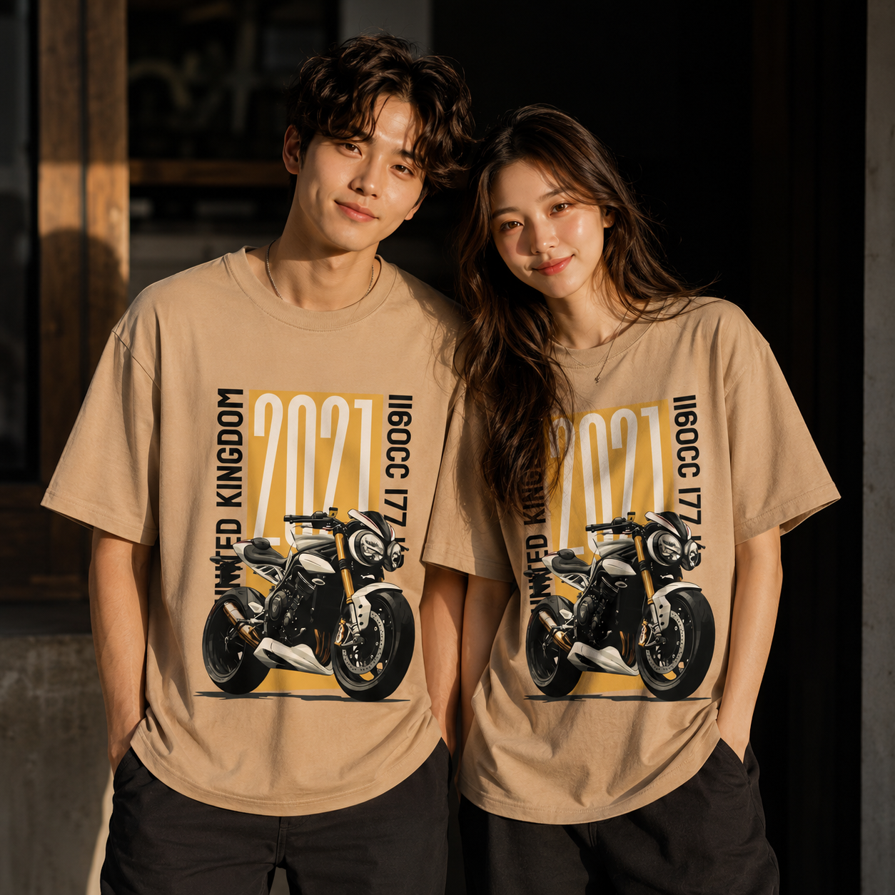 Kingdom 2021 Motorcycle Oversized T-Shirt – Premium 250 GSM Beige Streetwear Graphic Tee