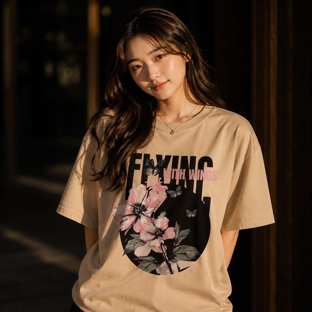 Flying With Wings 250 GSM Oversized Graphic T-Shirt – Premium Floral Streetwear Tee