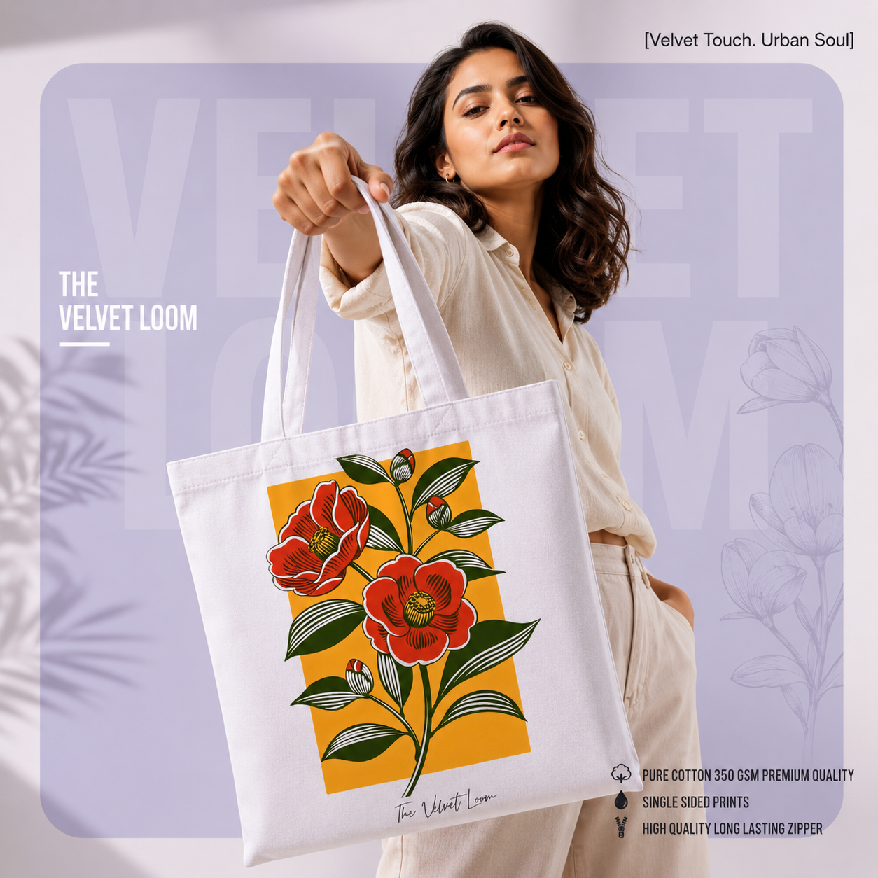 Scarlet Blossom Premium Cotton Tote Bag | The Velvet Loom