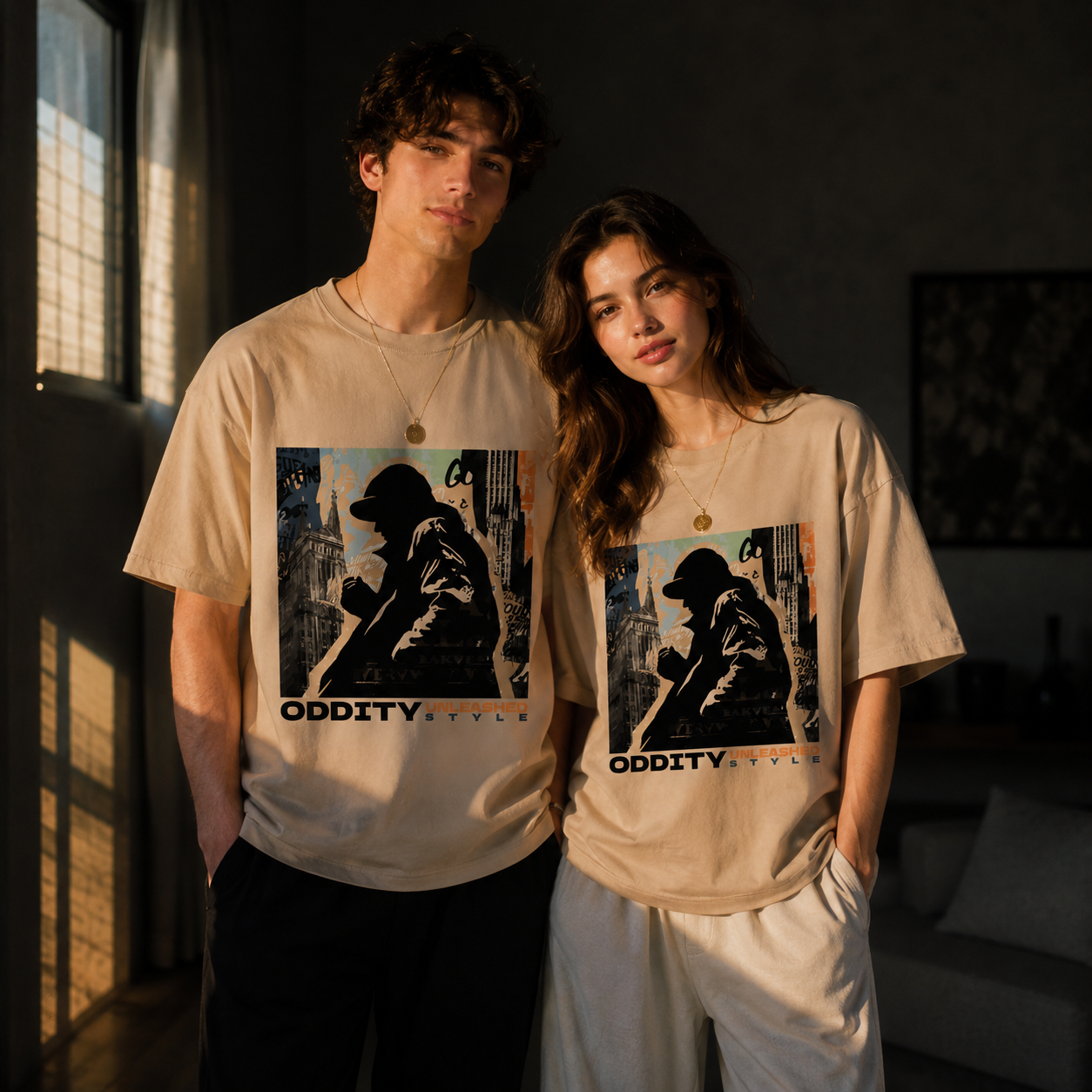 Oddity Style Premium 250 GSM Beige Oversized Graphic T-Shirt
