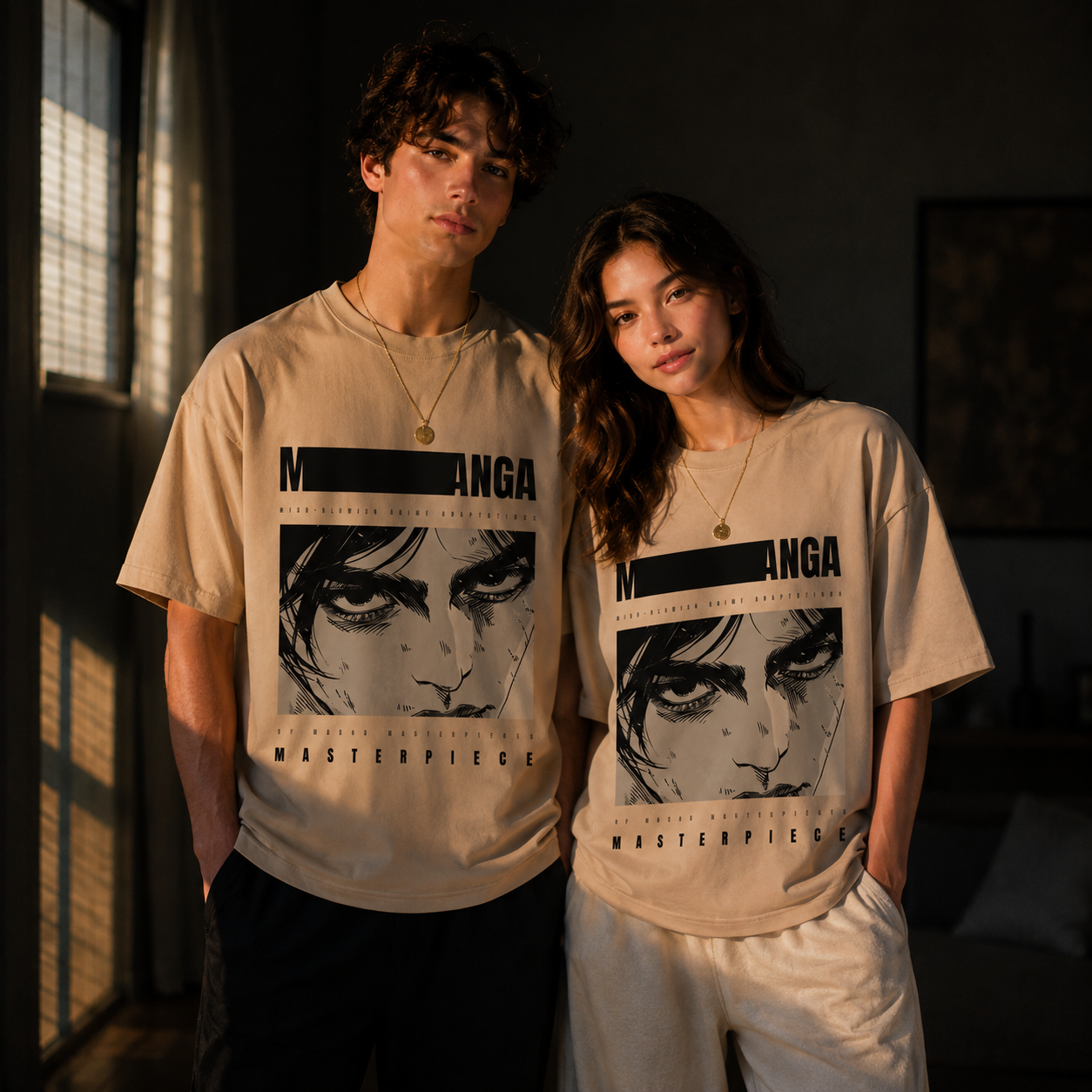 Manga Masterpiece 250 GSM Beige Oversized Graphic T-Shirt