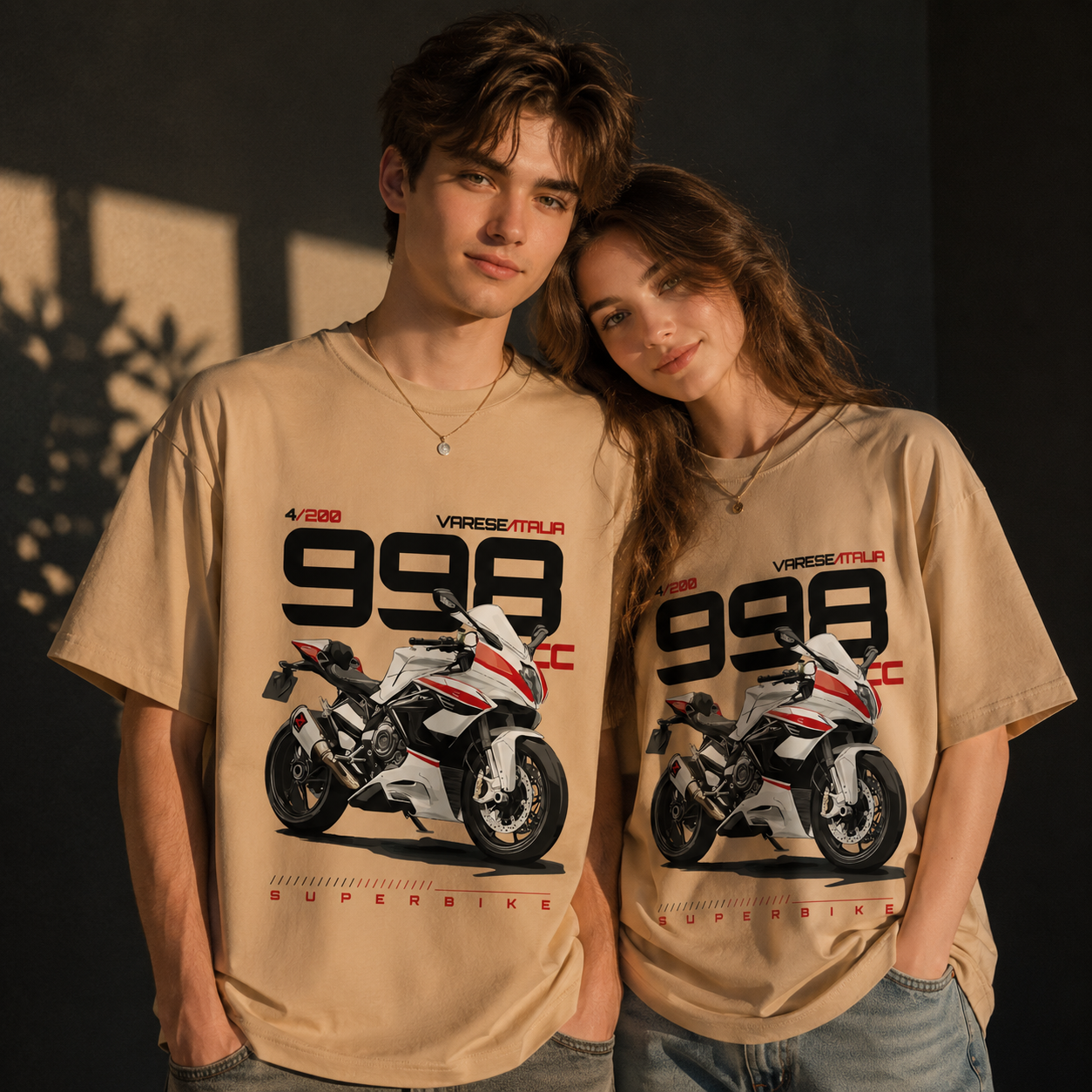 998-SUPERBIKE Beige 250 GSM Oversized Graphic T-Shirt