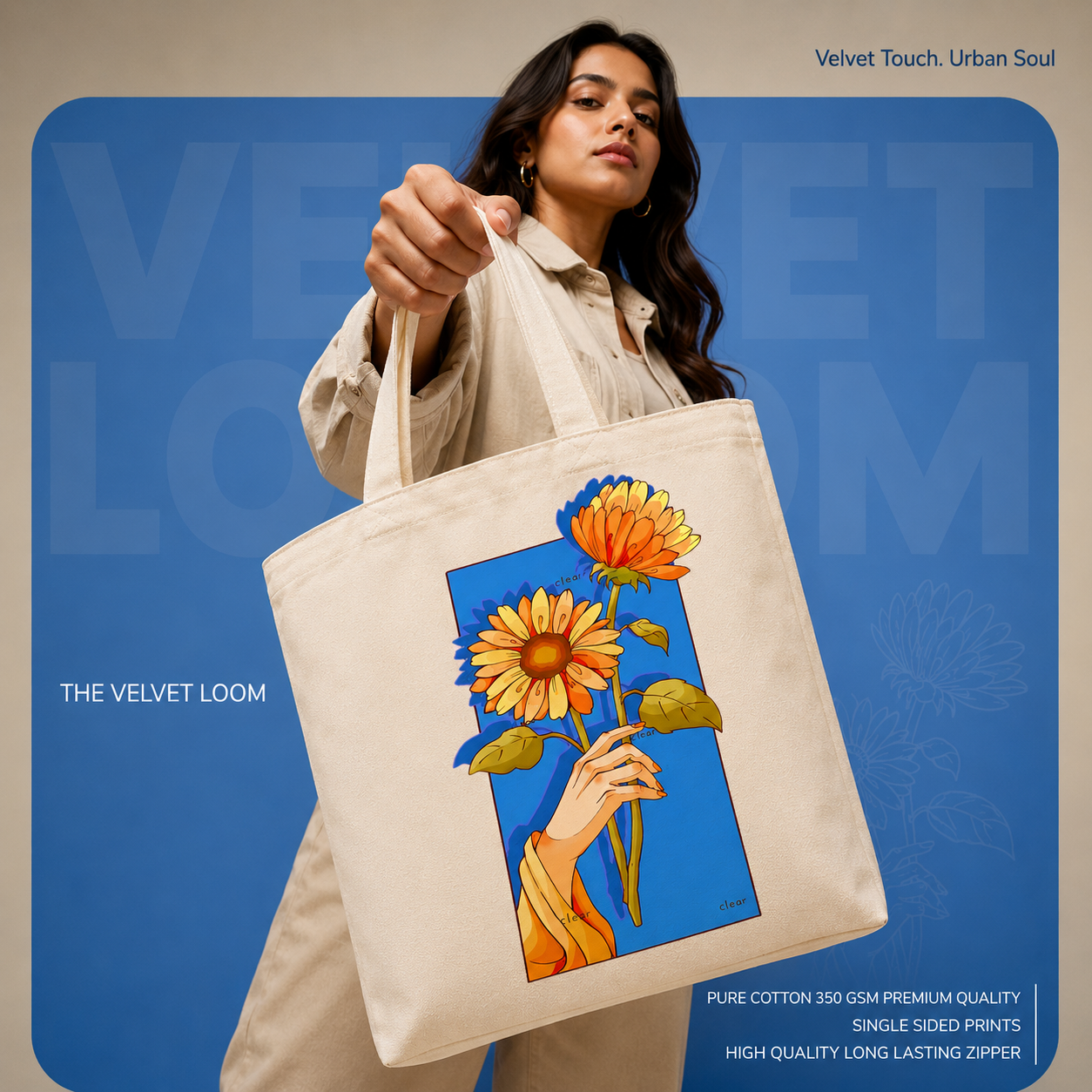 The Sunflower Bloom Canvas Tote Bag |  Heavyweight Single Side printed Zipper Canvas Bag
