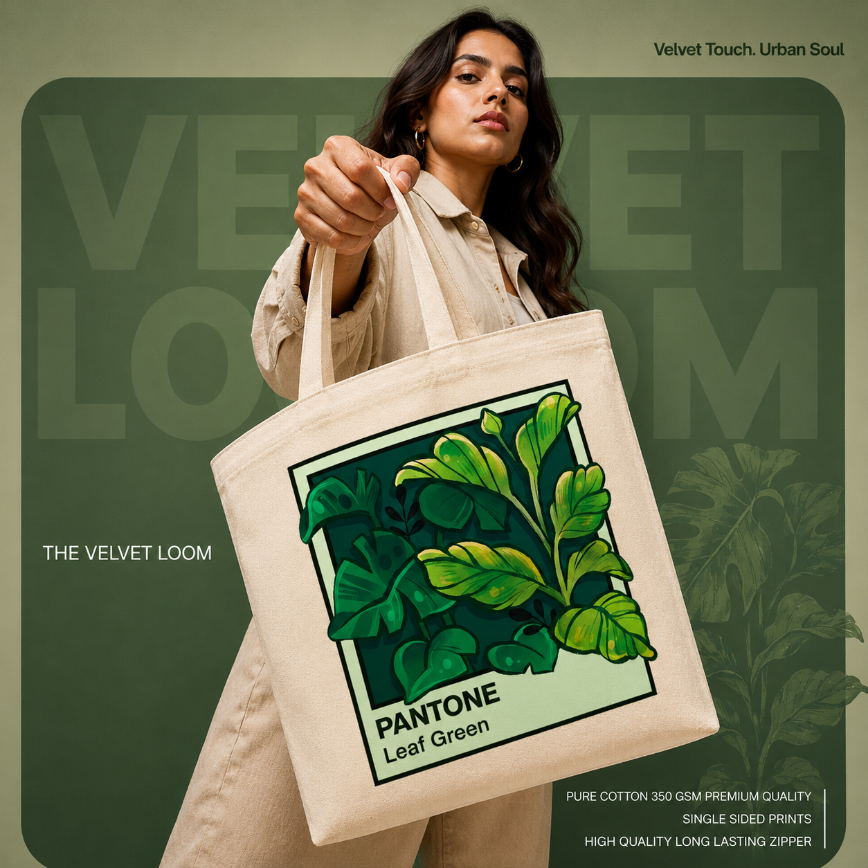 Botanical Canvas Tote Bag |Heavyweight Single Side printed Zipper Canvas Bag