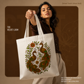 Artisanal Floral White Canvas Bag | Heavyweight Single Side printed Zipper Canvas Bag