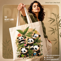 Panda Harmony Premium Cotton Tote Bag | Heavyweight Single Side printed Zipper Canvas Bag