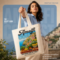 Amalfi Coast Graphic Canvas Tote Bag | Heavyweight Single Side printed Zipper Canvas Bag