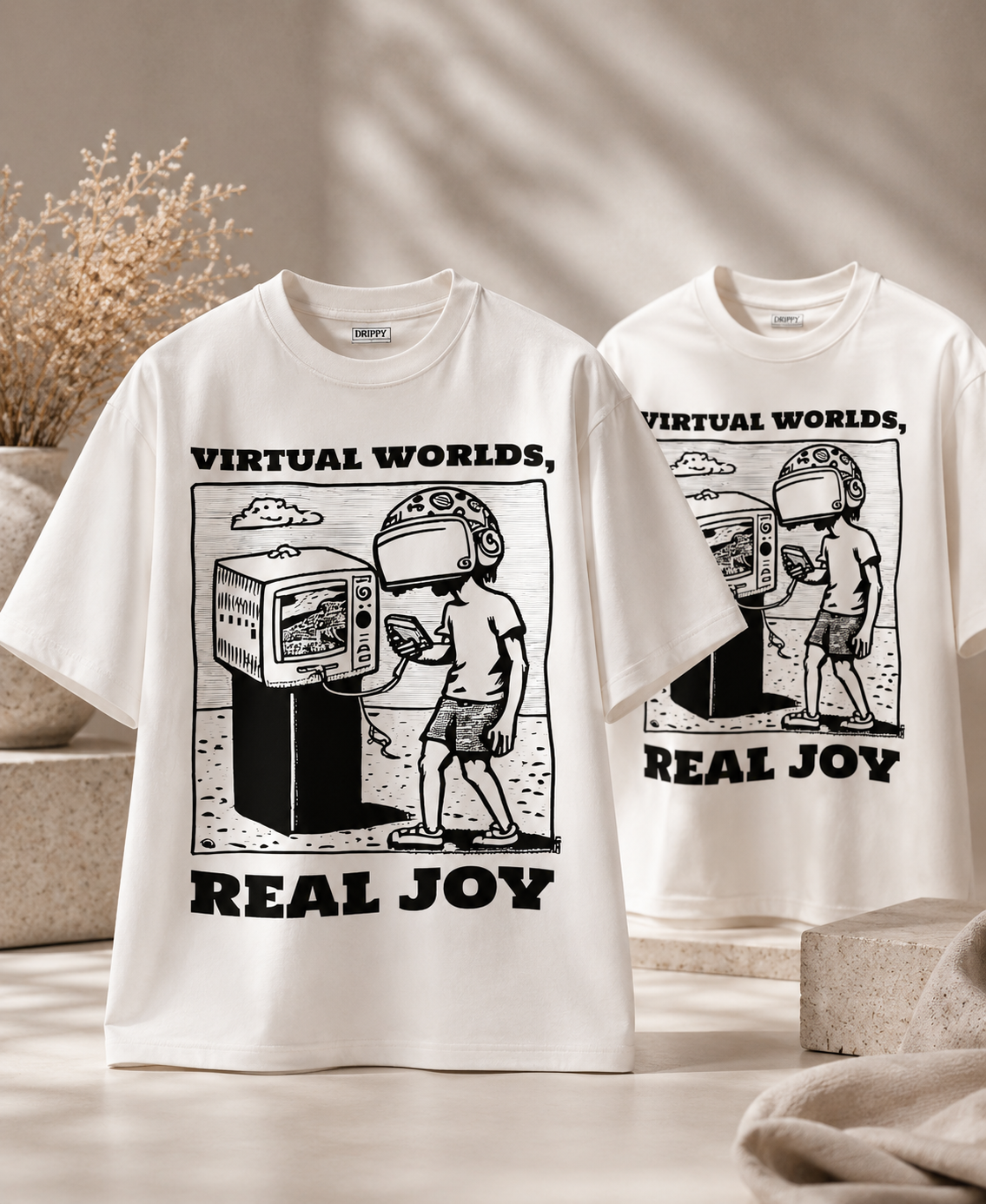 Virtual Worlds Premium 250 GSM Oversized Graphic T-Shirt