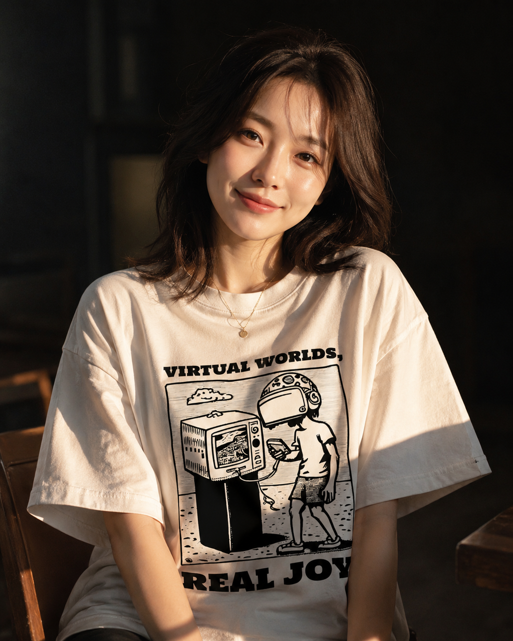 Virtual Worlds Premium 250 GSM Oversized Graphic T-Shirt