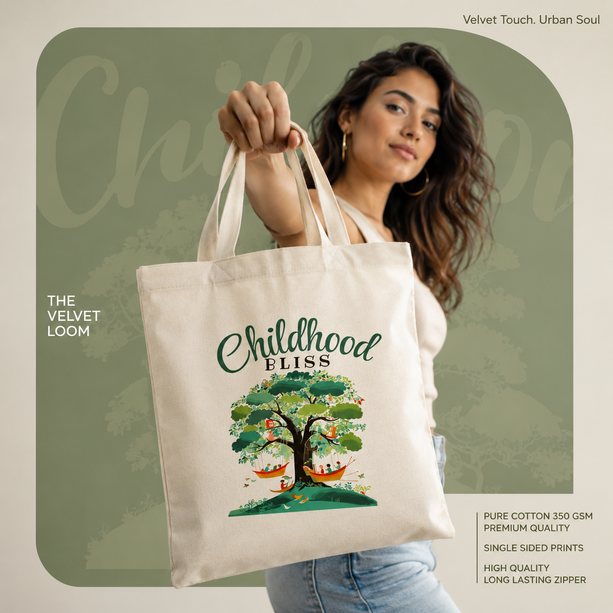 "Childhood Bliss" Eco-Friendly Illustrated Tote Bag – Whimsical Tree Swing & Forest Scene