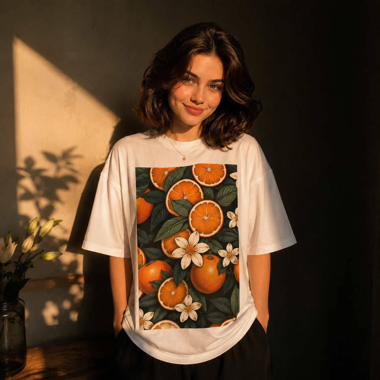 Citrus Bloom Oversized Graphic T-Shirt | Premium Botanical Orange Print Streetwear