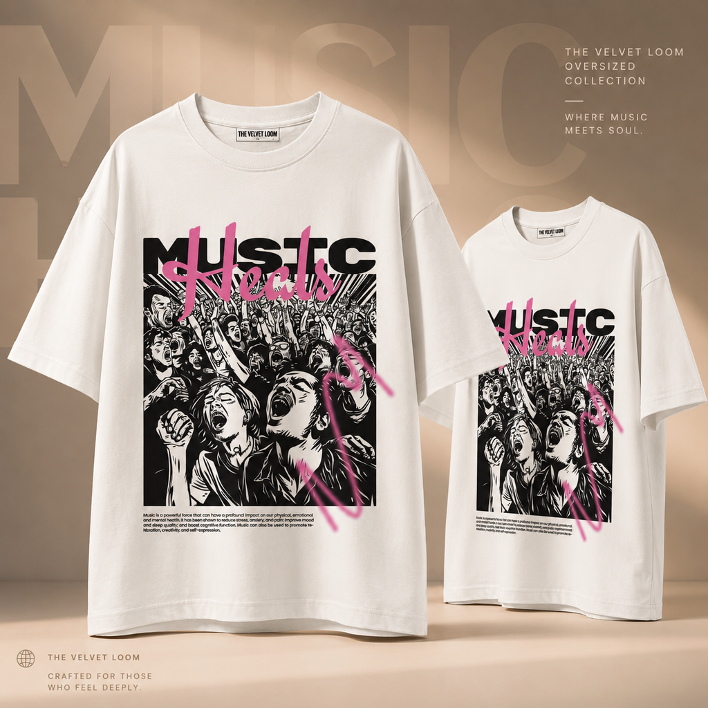 Music Heals Oversized Graphic Printed T-Shirt | THE VELVET LOOM