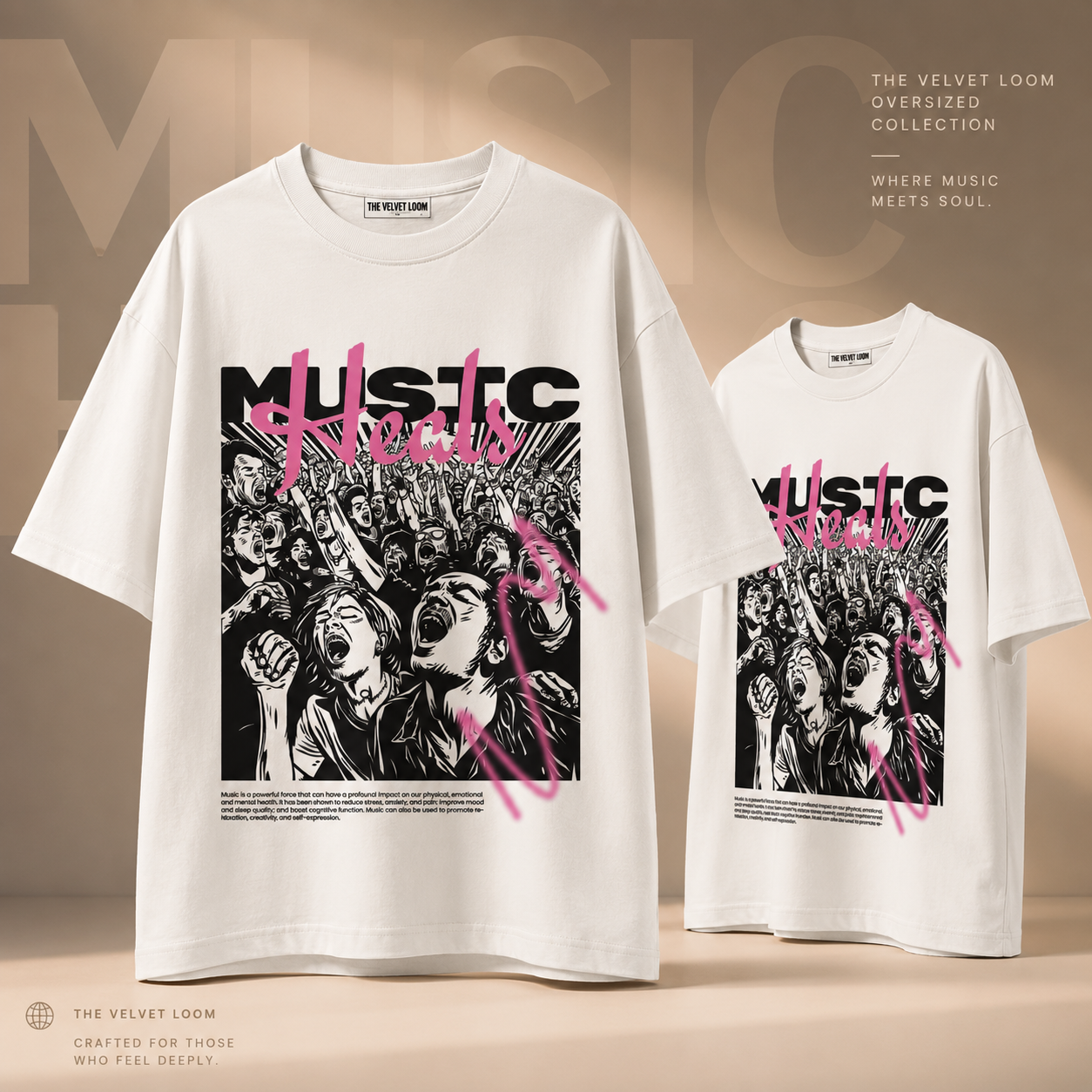 Music Heals Oversized Graphic Printed T-Shirt | THE VELVET LOOM