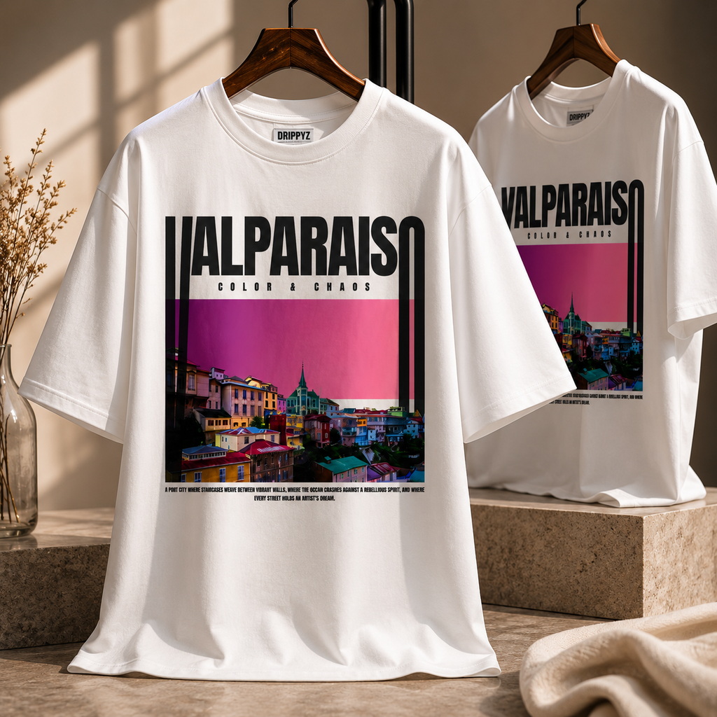Valparaiso Color & Chaos Oversized Graphic T-Shirt – Premium 250 GSM Travel Streetwear Tee