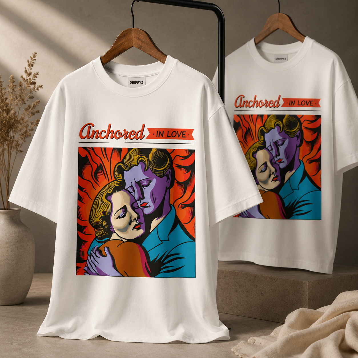 Anchored in Love 250GSM Oversized Graphic T-Shirt – Premium Pop Art Streetwear Tee