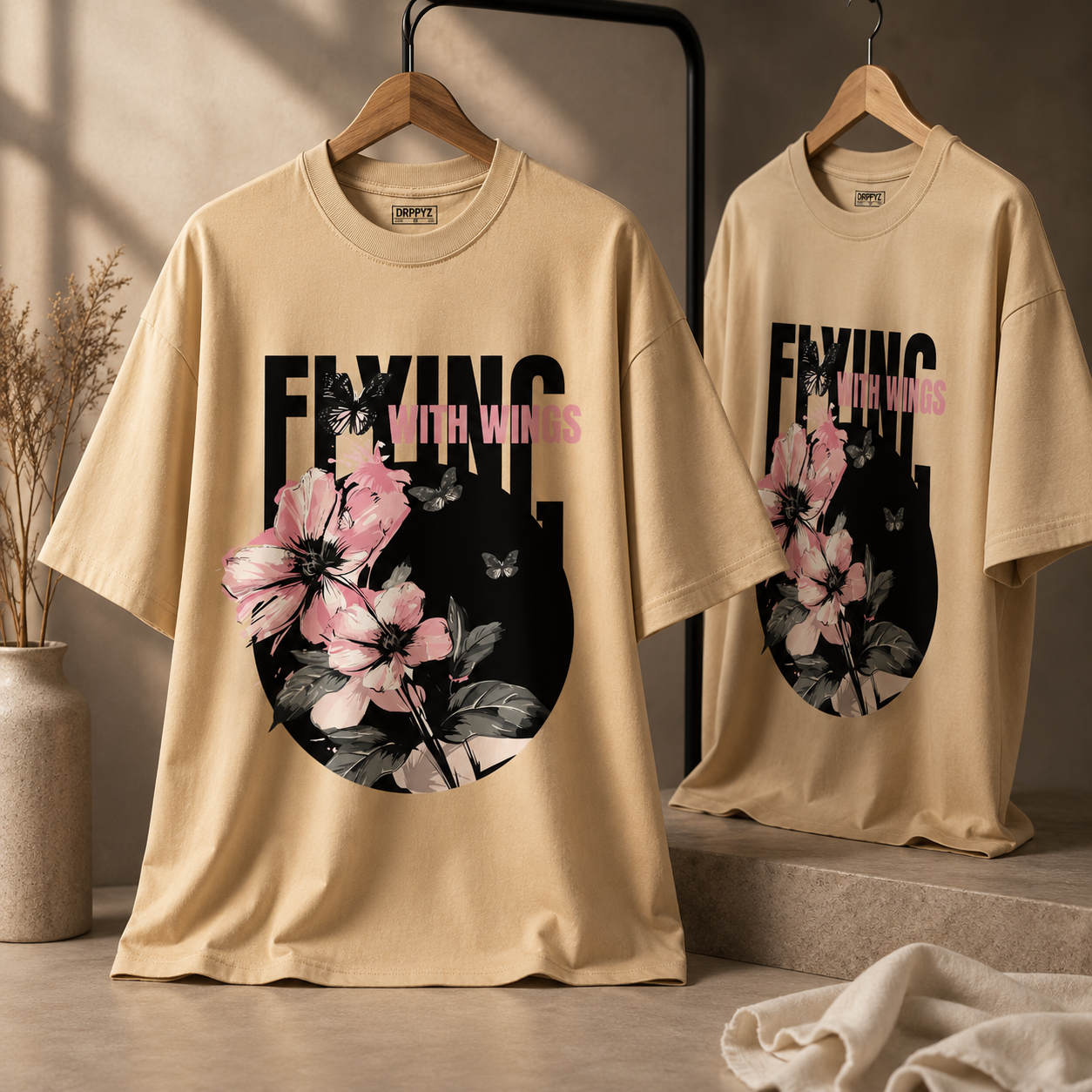 Flying With Wings 250 GSM Oversized Graphic T-Shirt – Premium Floral Streetwear Tee