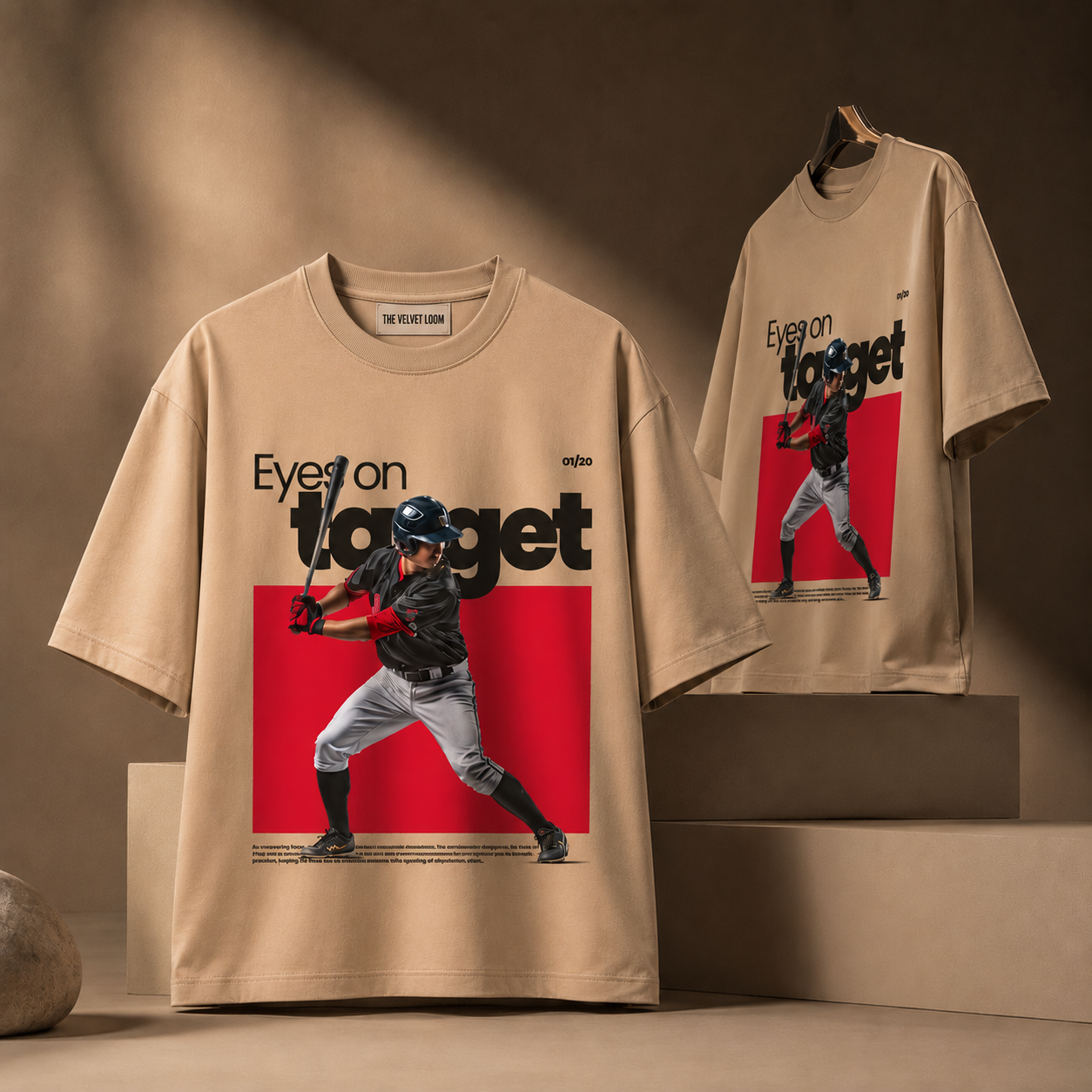 Eyes On Target Premium 250 GSM Beige Oversized Graphic T-Shirt