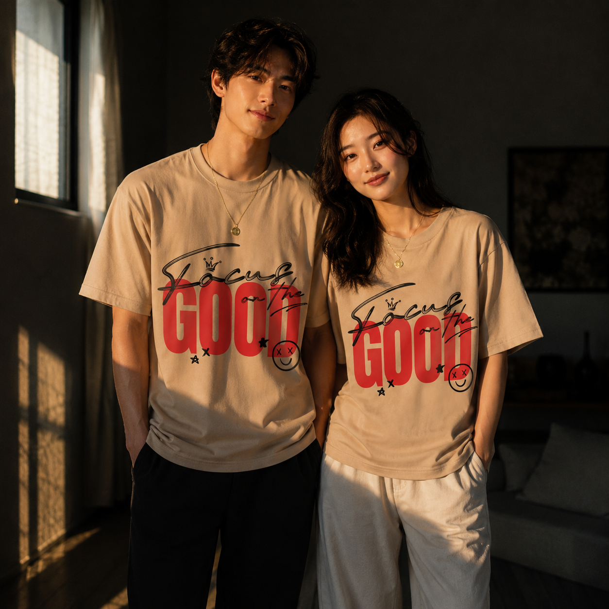 Focus On the Good Premium 250 GSM Beige Oversized Graphic T-Shirt