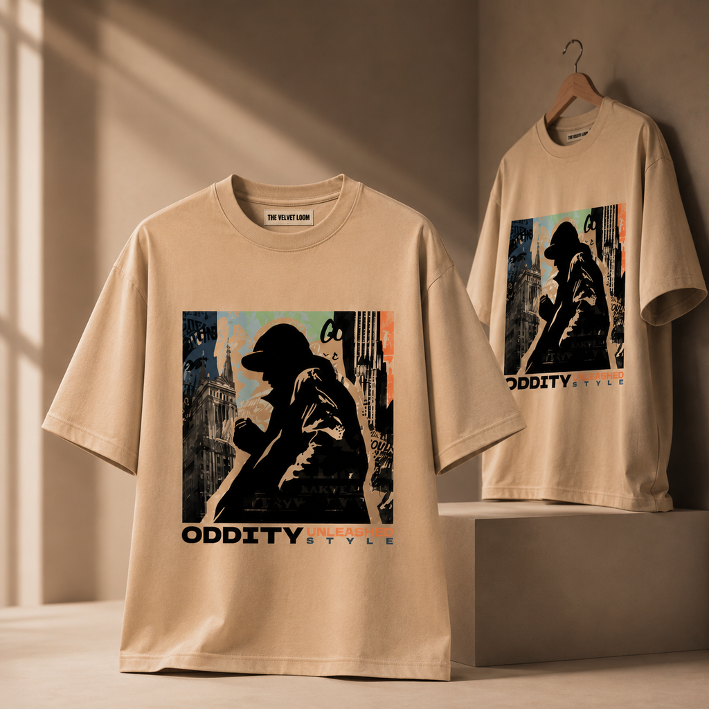Oddity Style Premium 250 GSM Beige Oversized Graphic T-Shirt