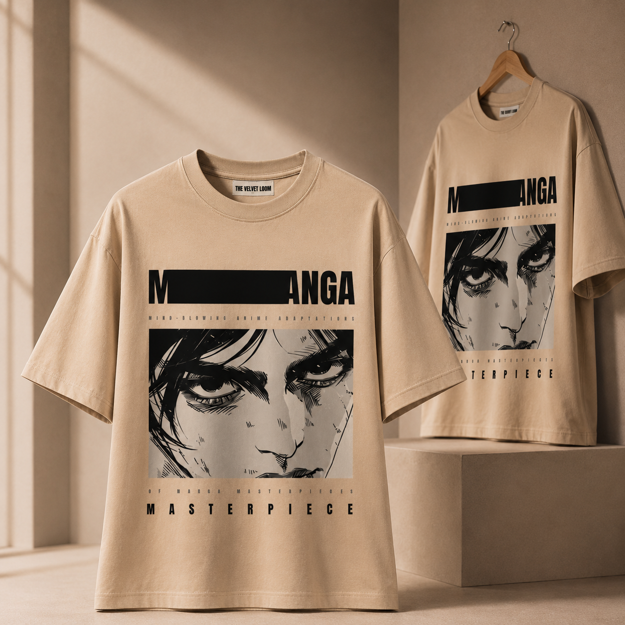Manga Masterpiece 250 GSM Beige Oversized Graphic T-Shirt