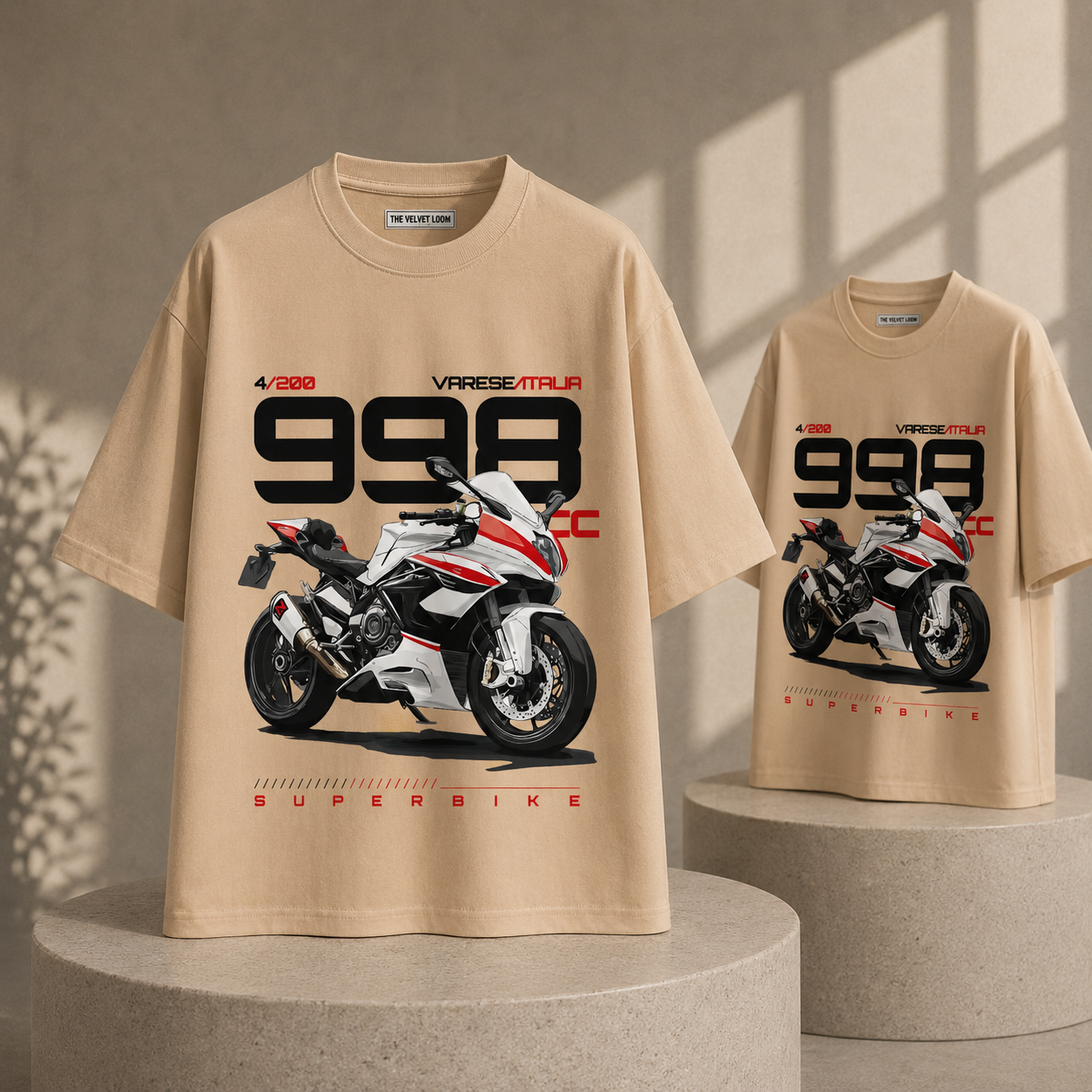998-SUPERBIKE Beige 250 GSM Oversized Graphic T-Shirt