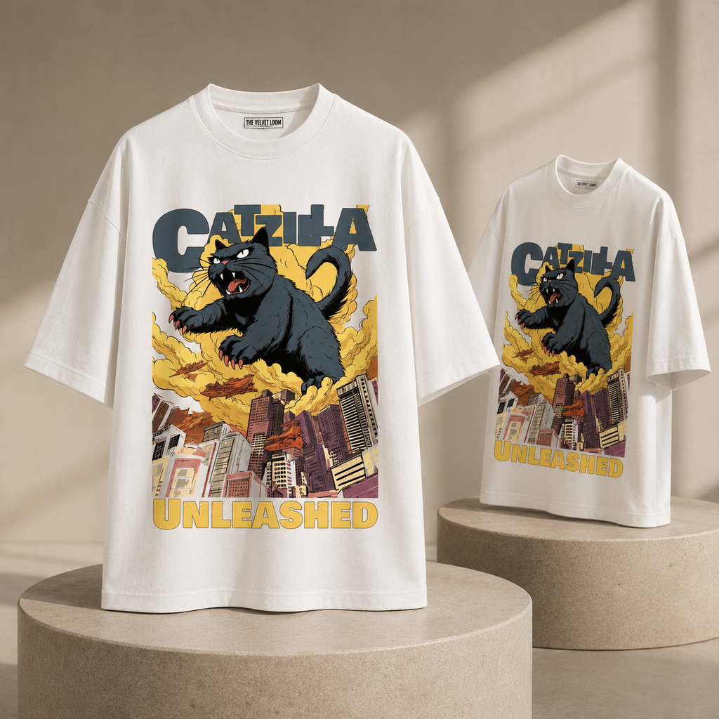 CATZILLA UNLEASHED Oversized 250 GSM Graphic T-Shirt | THE VELVET LOOM