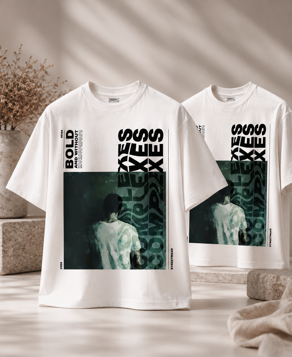 BOLD EXCESS Oversized Graphic 250 GSM white T-Shirt | 100% Pure Cotton Oversized