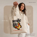 Butterfly Botanical "Smile Life" Canvas Tote Bag