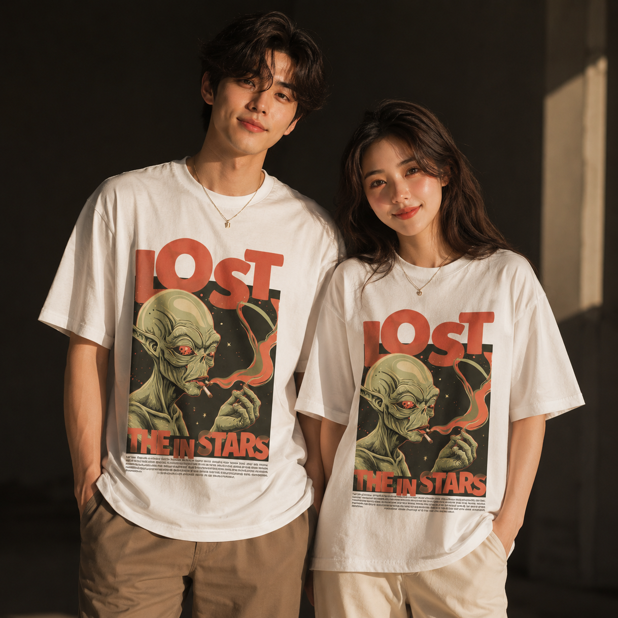 Retro-Sci-Fi "Lost in Stars" Heavyweight Unisex Tee | Ivory Off-White
