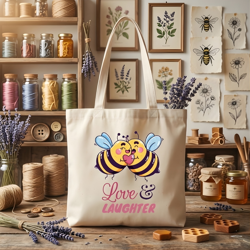 "Love & Laughter" Premium Eco-Friendly Cotton Tote Bag