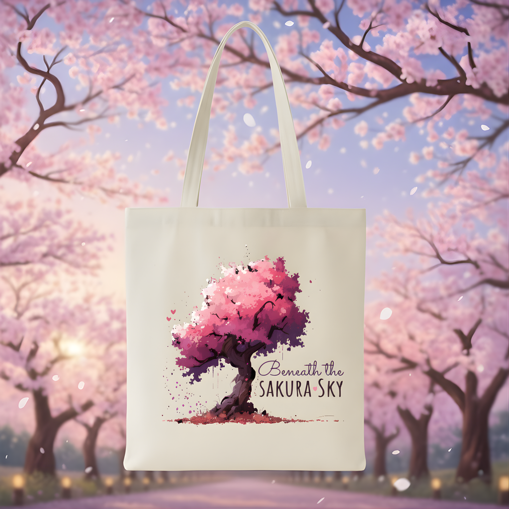 "Beneath the Sakura Sky" Artistic Canvas Tote Bag | Premium Eco-Friendly Carry-All