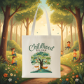 "Childhood Bliss" Eco-Friendly Illustrated Tote Bag – Whimsical Tree Swing & Forest Scene