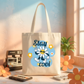 "Stay Cool" Retro Daisy Canvas Tote Bag