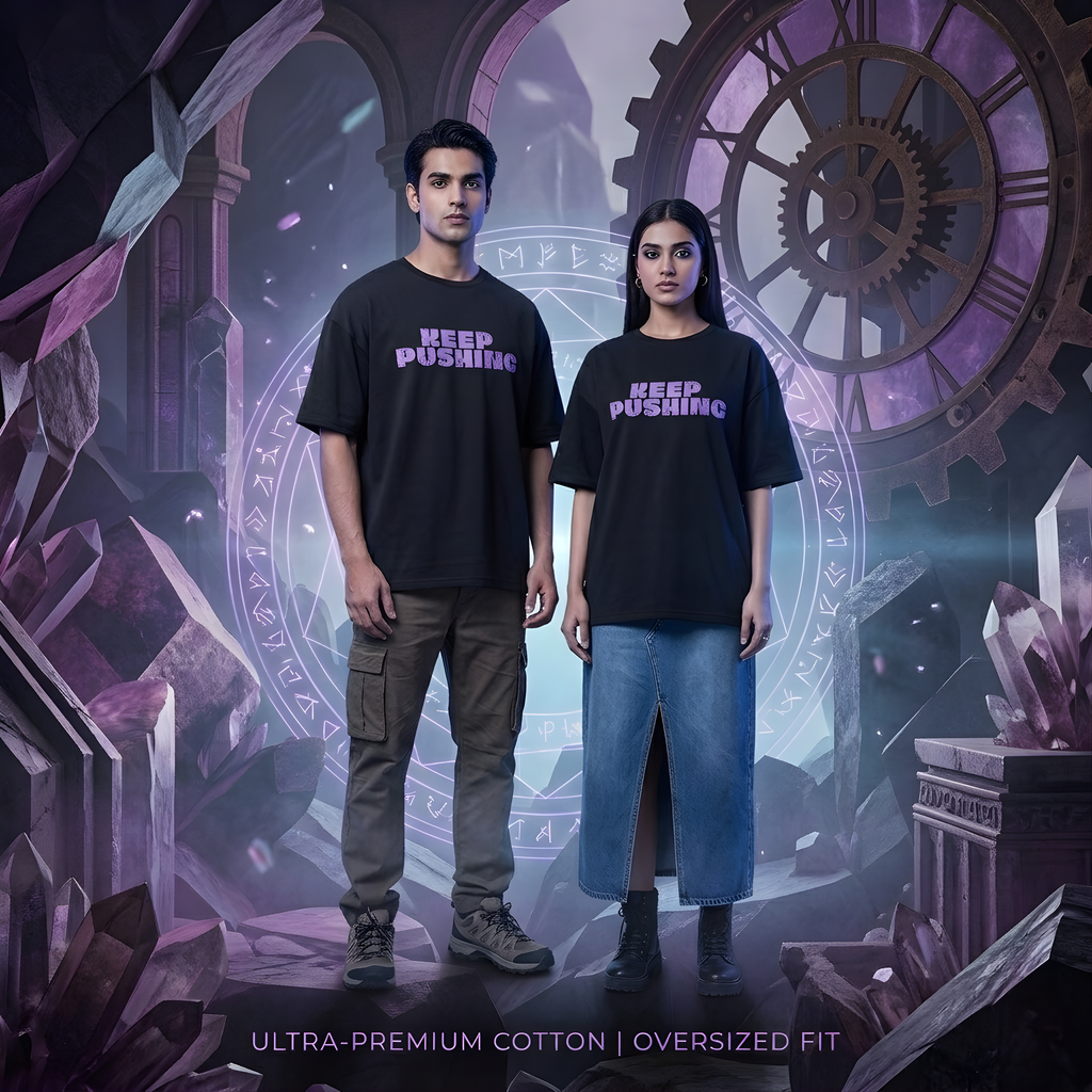 "KEEP PUSHING" Urban Mystic UNISEX Oversized T-Shirt – Limitless Reality Collection
