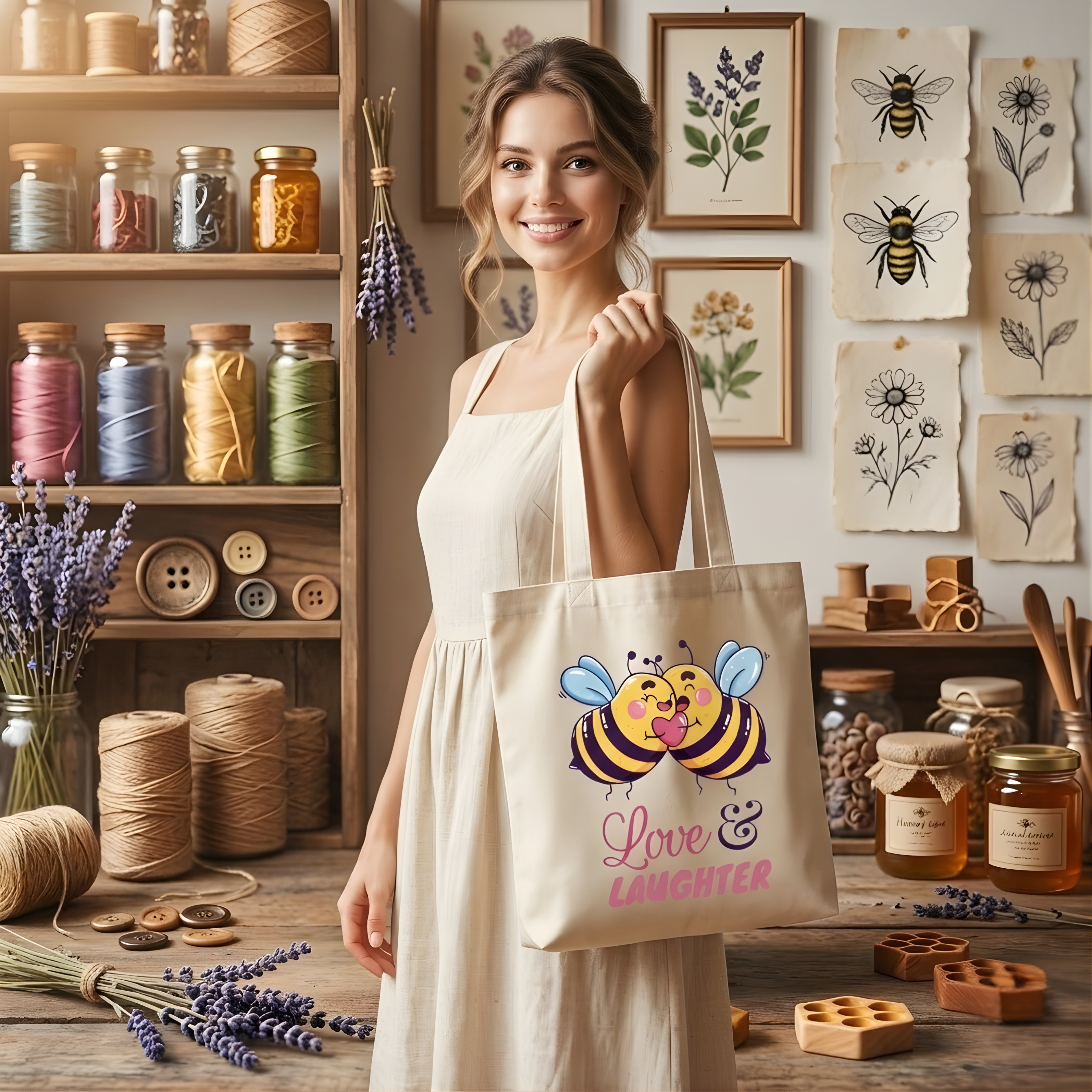 "Love & Laughter" Premium Eco-Friendly Cotton Tote Bag