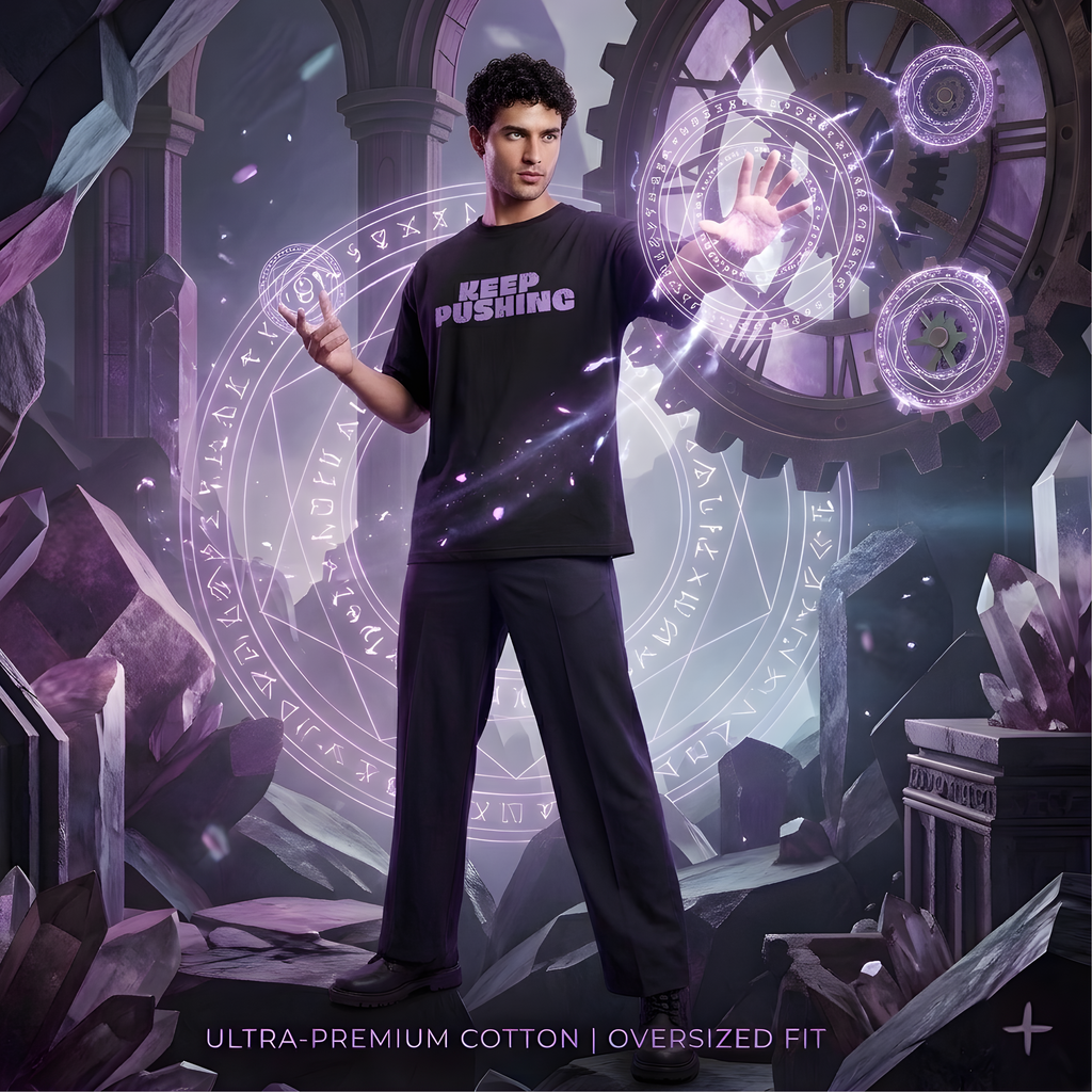 "KEEP PUSHING" Urban Mystic UNISEX Oversized T-Shirt – Limitless Reality Collection