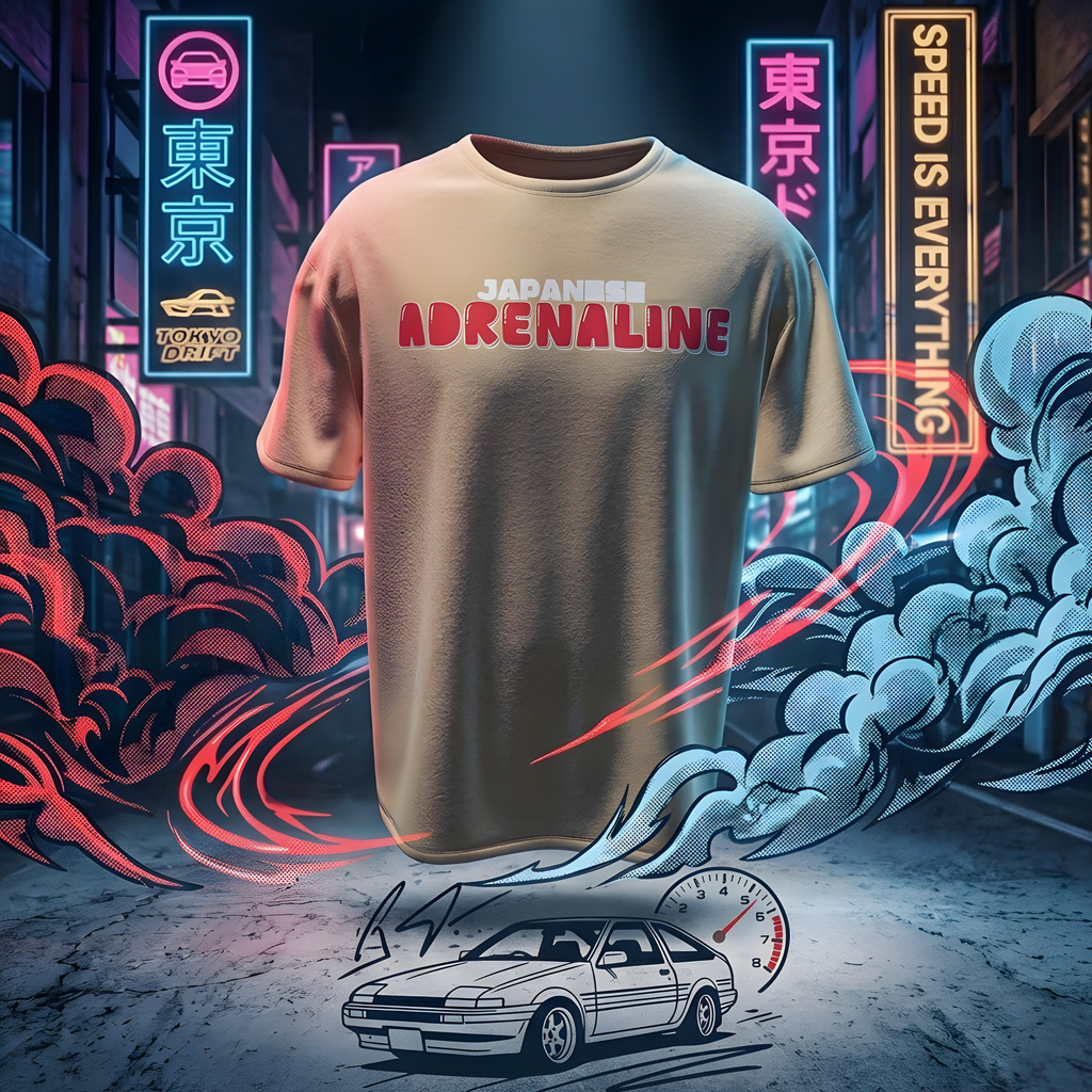 "Japanese Adrenaline" Heavyweight UNISEX Oversized Tee – Desert Sand