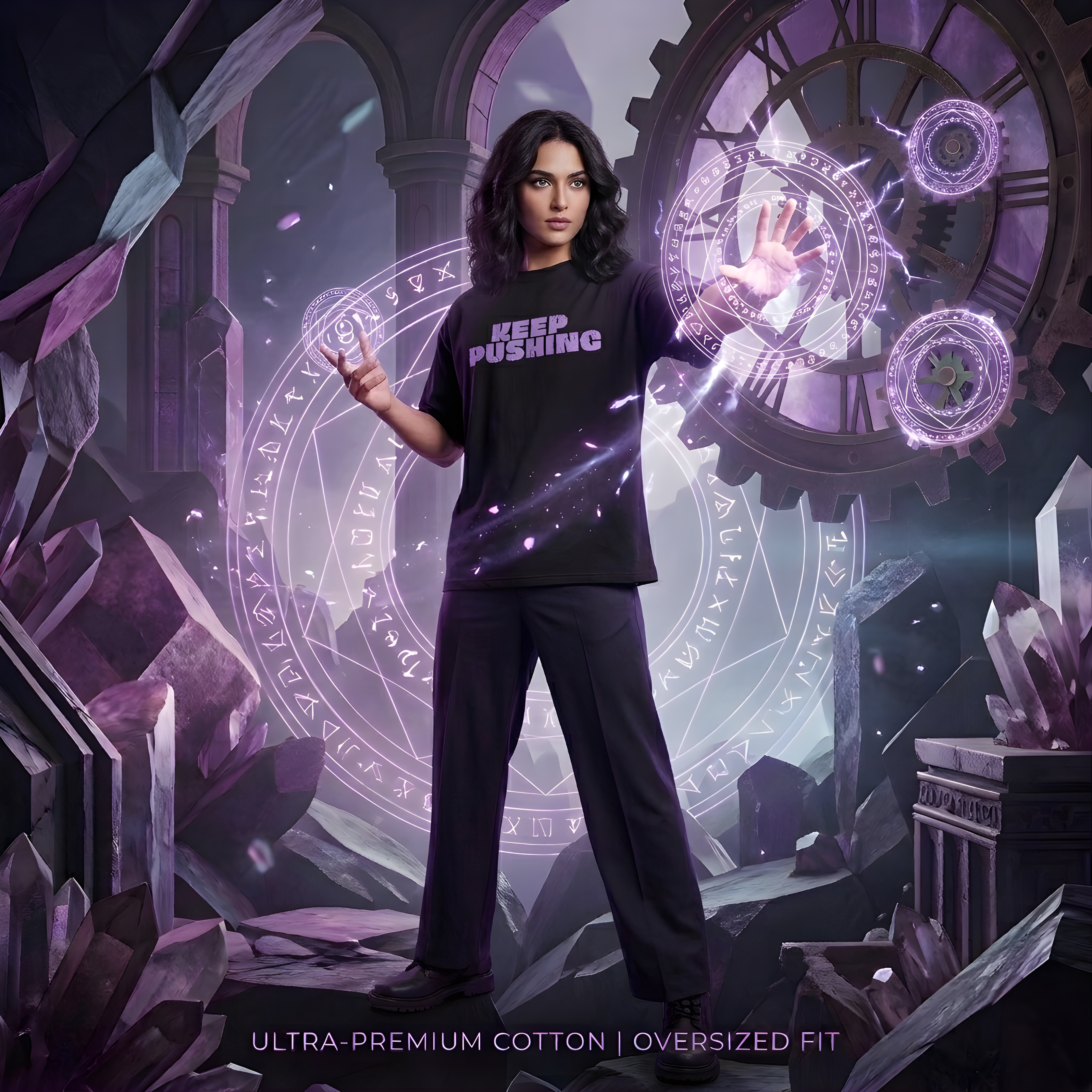 "KEEP PUSHING" Urban Mystic UNISEX Oversized T-Shirt – Limitless Reality Collection